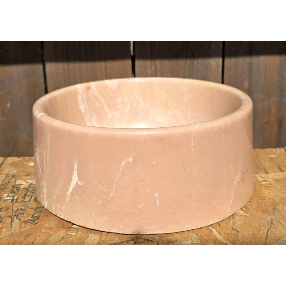 Marble Look Stone Pet Bowl – Dog Cat Food Water Dish  Pink Blush Heavyweight 8in